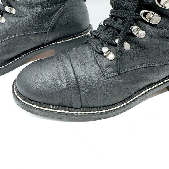 CHANEL Black Leather Tweed Combat Boots – Lace-Up – EU 40.5 - Picture 6 of 15